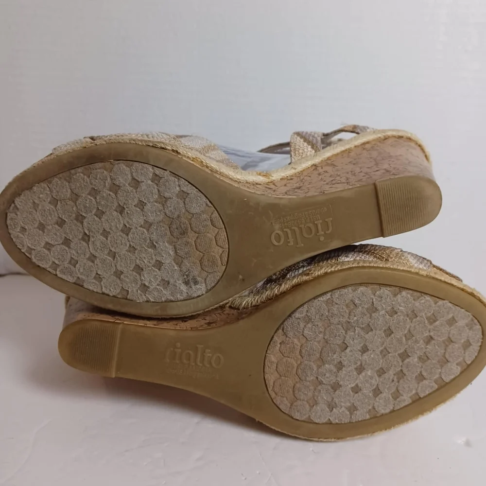 Rialto Cork Wedge Slingback Knitted Pink/Brown Plaid Bow Accent Open Toe Sz‎ 9